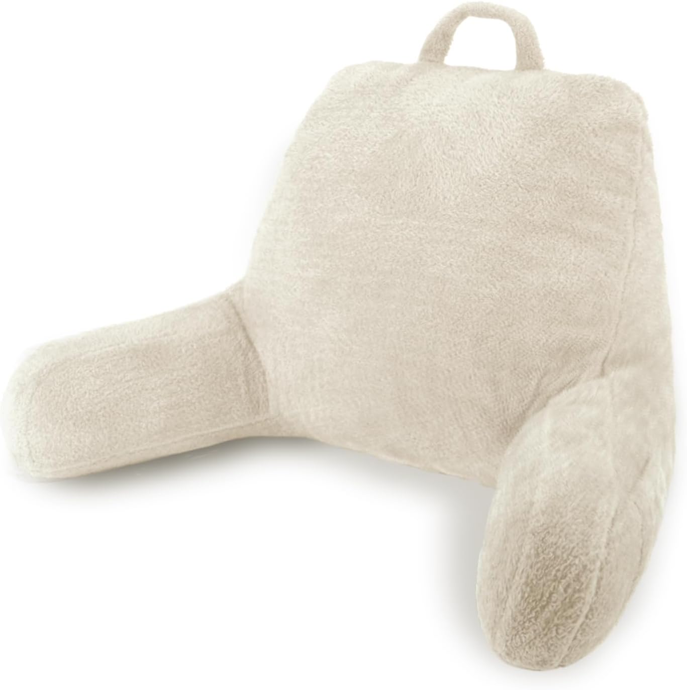 Blissful Diary Plush Velvet Reading Pillow for Kids/Teens/Adults, Back Rest Pillow for Sitting Up in Bed with Shredded Memory Foam, Includes Arms and Washable Cover, Off White