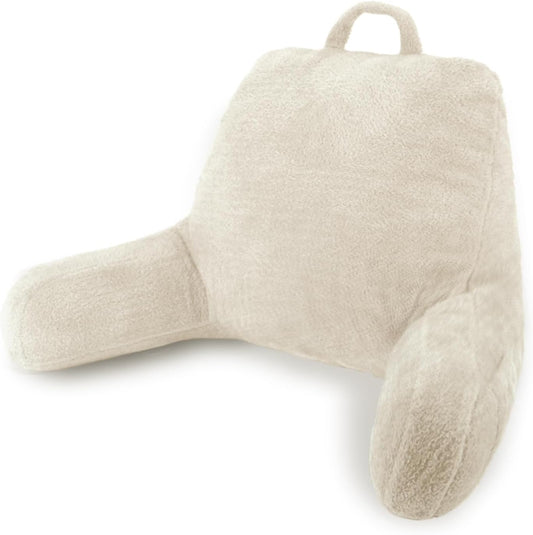 Blissful Diary Plush Velvet Reading Pillow for Kids/Teens/Adults, Back Rest Pillow for Sitting Up in Bed with Shredded Memory Foam, Includes Arms and Washable Cover, Off White
