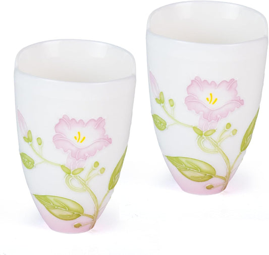 KAMMAK Ceramic Tea Cups Small, Cute Vintage Coffee Cup Set of 2, Porcelain Teacups Espresso Mug, 2.1oz Hand Painted Chinese Afternoon Tea Party Mugs, Birthday Gift for Women Men, Yuni Feizi