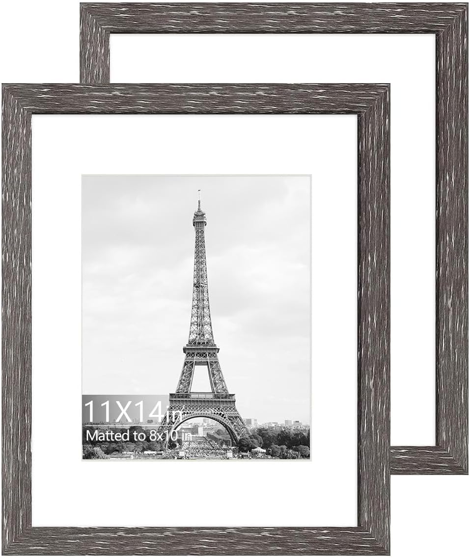 iRahmen 11x14 Picture Frame Set of 2, HD Plexglass Poster Frames Display Picture 8x10 with Mat or 11 x 14 without Mat, Rustic Photo Frame for Wall Mounting Horizontal Vertical