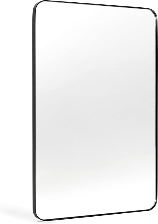 Black Bathroom Mirrors for Over Sink, 24 x 36 Inch Rounded Corner Rectangle Bathroom Vanity Mirror for Wall, Hangs Horizontally or Vertically