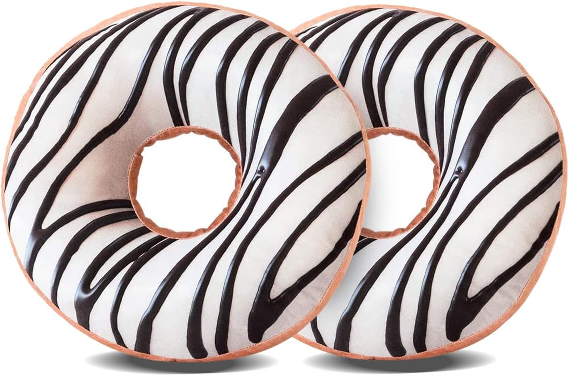 HYSEAS Round Throw Pillow 14 Inch Chocolate White Donut, 3D Digital Print Decorative Soft Food Shaped Pillow, Light Weight Seat Cushion for Couch, Chair, Floor, Sofa, 2 Pack