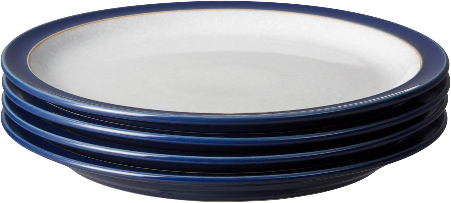 Denby - Elements Dark Blue Medium Plates Set of 4 - Contemporary Design - Ceramic Stoneware Tableware - Dishwasher & Microwave Safe - 8.6in Scratch Resistant Everyday Lunch, Salad Plates
