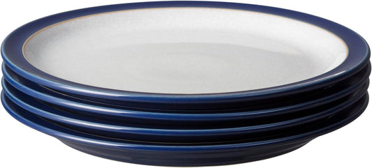 Denby - Elements Dark Blue Medium Plates Set of 4 - Contemporary Design - Ceramic Stoneware Tableware - Dishwasher & Microwave Safe - 8.6in Scratch Resistant Everyday Lunch, Salad Plates