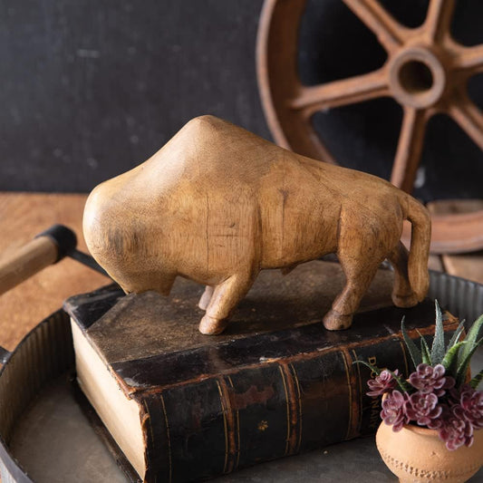 CTW Home Collection Hand-Carved Bison Figurine, 5.5-inch Height, Mango Wood, Home, Décor