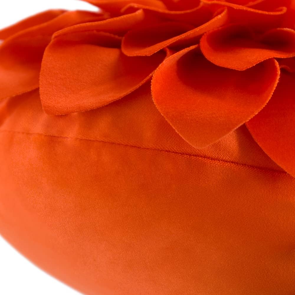 JWH Handmade 3D Flower Throw Pillow Covers Decorative Round Cushion Floral Accent Pillow Cases Velvet Pillowcase for Living Room Bed Couch Bedroom 14 Inch Orange