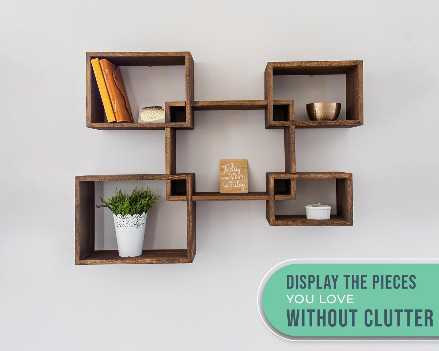 Comfify Modern Wall Mounted Square Shaped Floating Shelves – Set of 5 Square Shelves for Bathroom, Bedroom, Living Room & More – Rustic Wall Decor Display for Home - Brown