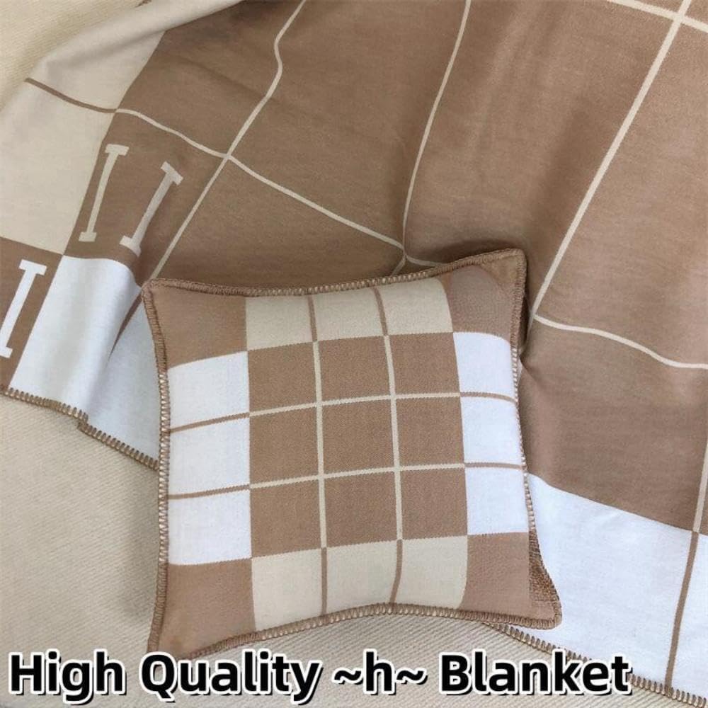 h Blanket Soft Throw Blanket Faux Fleece Cashmere Plaid Warm Shawl Thick Knitted Plush Cozy Comfy for Women Throw Blanket for Sofa Couch Bed Queen King Size 55x66 in (Khaki)