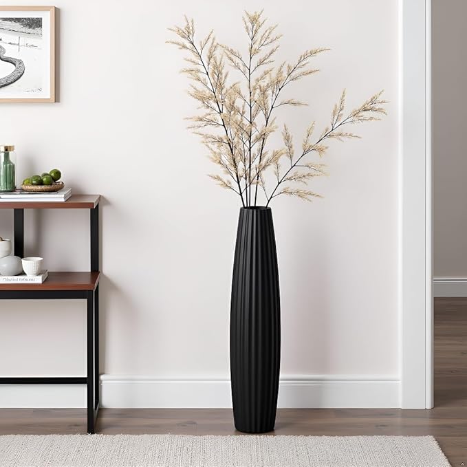 Floor Vases, Tall Floor Vase 23.6 inch (60CM, 1.96FT) Tall Vases, Sturdy Black Vase for Living Room Decor, Resin Black