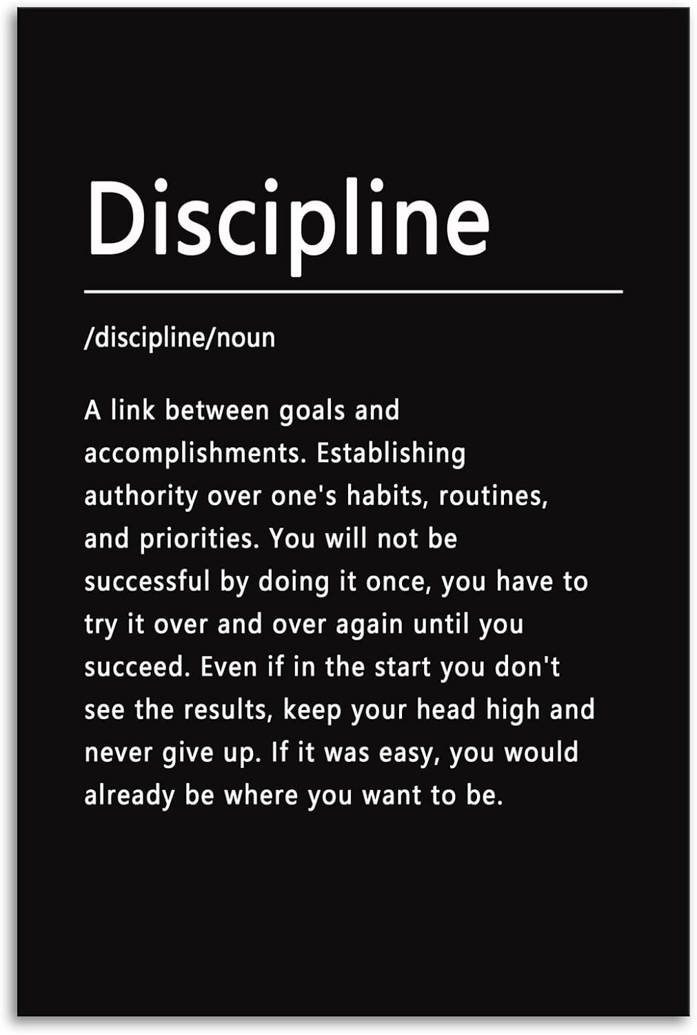 Inspirational Office Wall Decor Motivational Discipline Noun Canvas Wall Art Posters Prints Entrepreneur Quote Wall Picture Paintings Artwork Home Bedroom Framed Ready to Hang[12''W X 18''H]