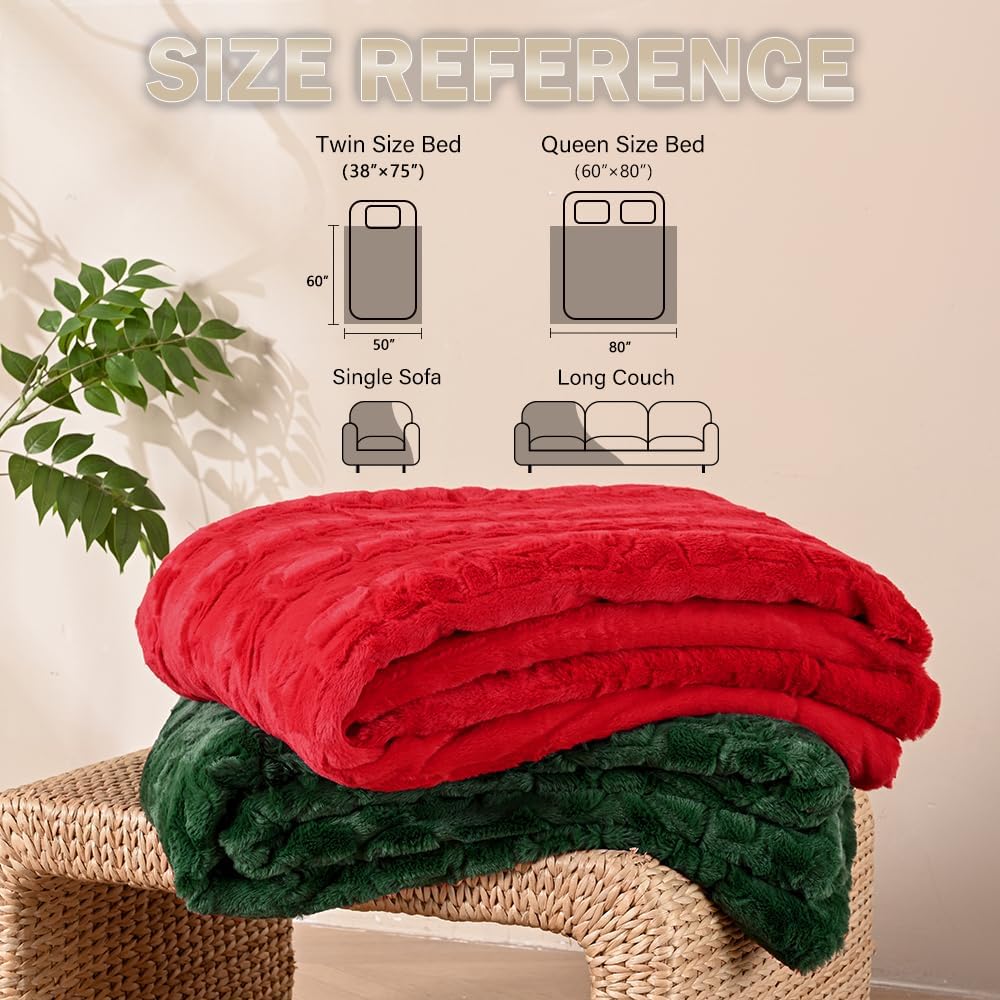 Krifey Faux Fur Throw Blanket, Super Soft Cozy Blanket, Luxury Fluffy Blanket Warm Bed Throw, Plush for Women, Dark Green, 50" x 60"