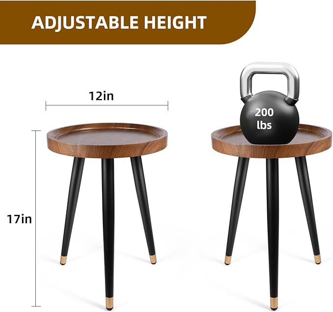 Plant Stand Indoor,Mid Century Walnut Wood Plant Table, Heavy Duty Metal Tall Flower Pot Stand,Modern Round Small Side End Table with Raised Design(12"x17") (2, 12 x 17 in)