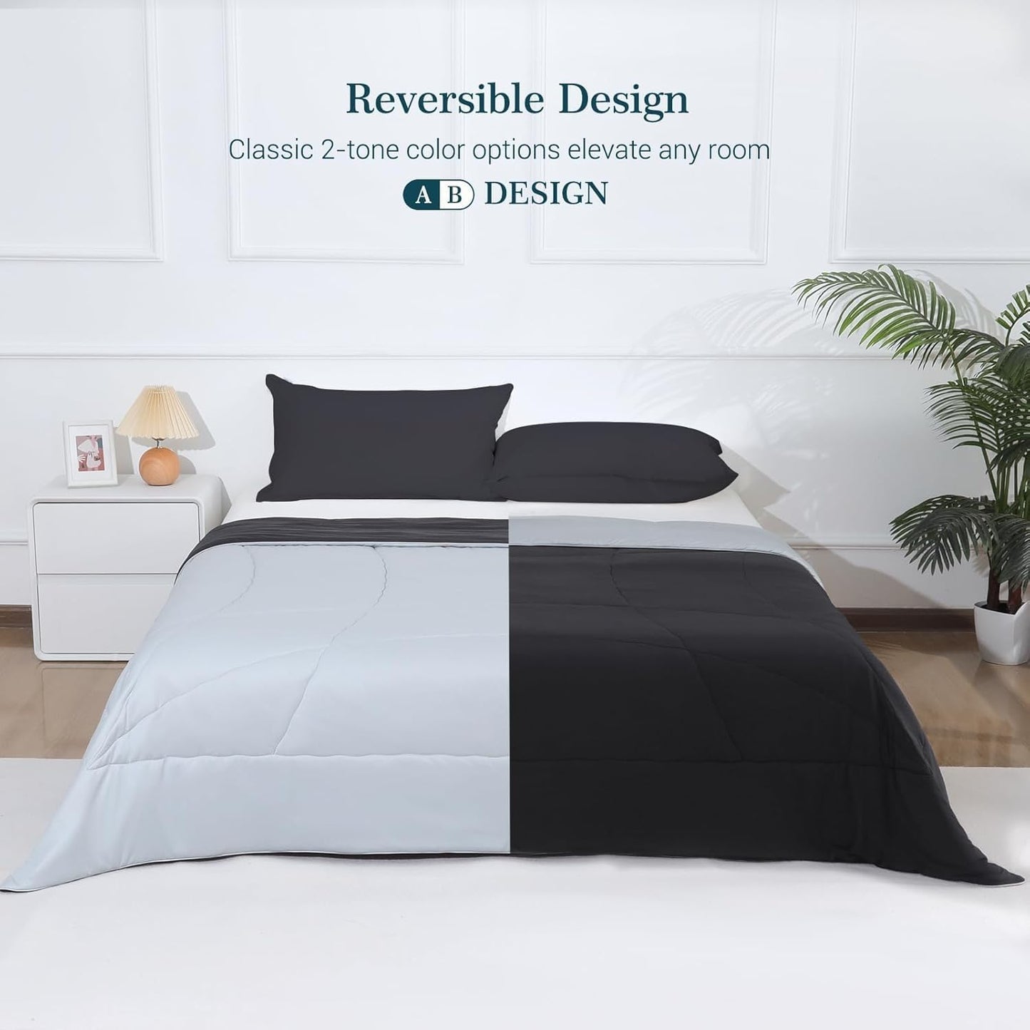 Elegear Cooling Comforter King Absorbs Body Heat to Keep Cool, Cooling Blanket for Hot Sleepers Japanese Arc-Chill 3.0 Cool Tech Fabric Summer Comforter Hypo-Allergenic Cooling Quilt - Black/Gray