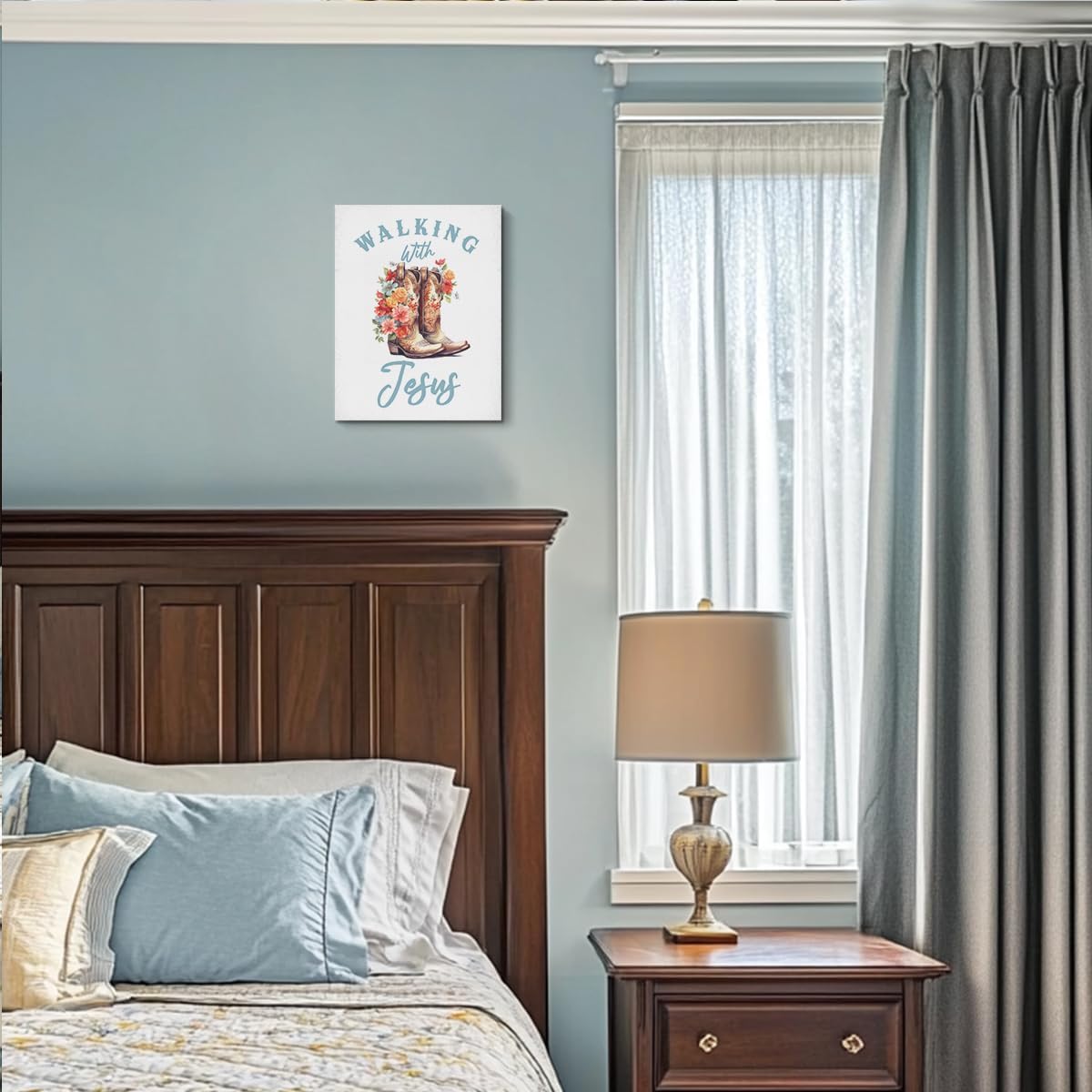 HZMLYDJ Cowgirl Christian Wall Art, Inspirational Bible Verse Strong and Courageous Jesus Wall Decor Christian Scripture Positive Quotes, Religious Bible Verse Art Decor Prints for Home Bedroom