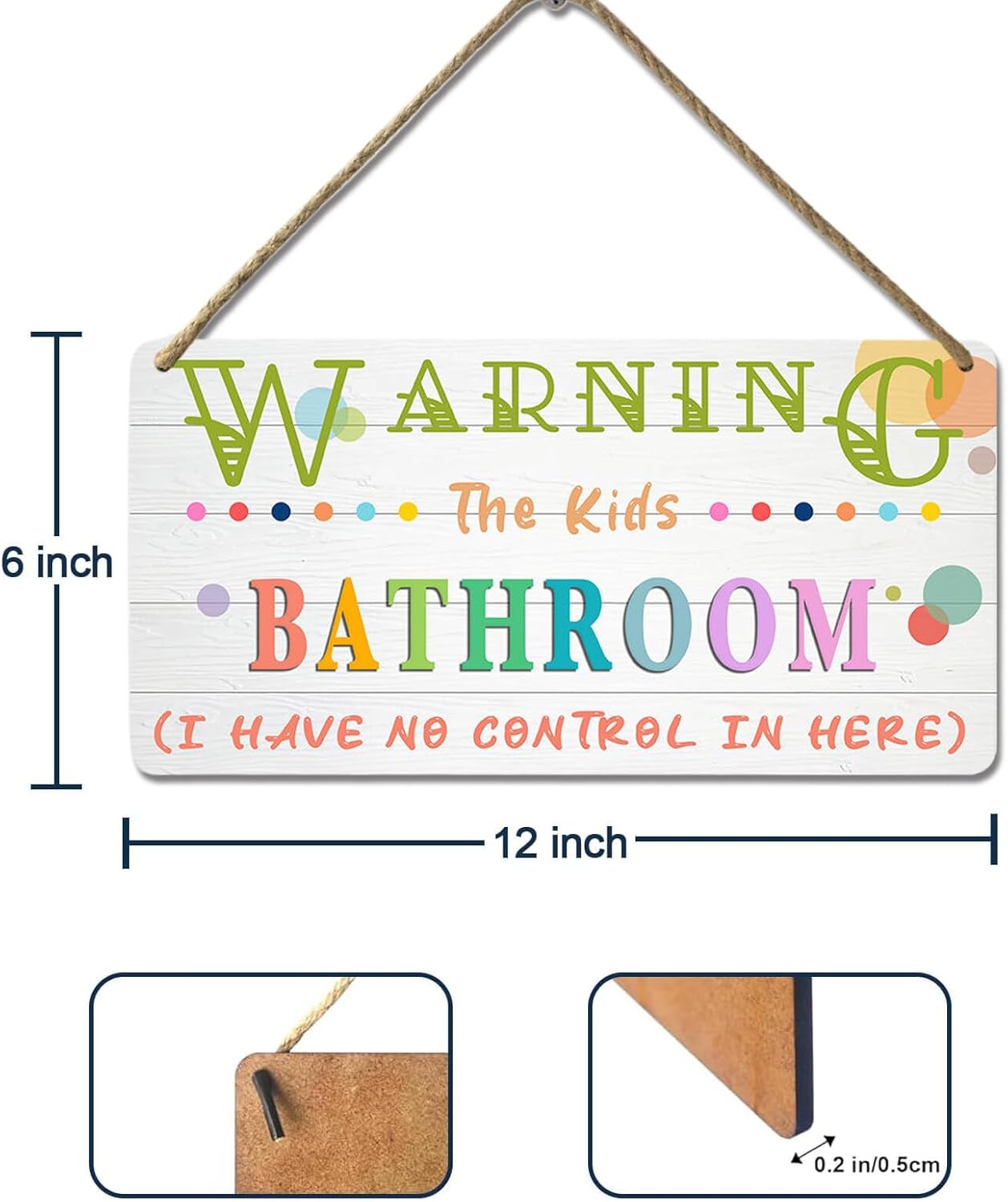 Kids Bathroom Wood Sign 'I Have No Control In Here' 12x6 Inch Rustic Humor Wall Art Decor