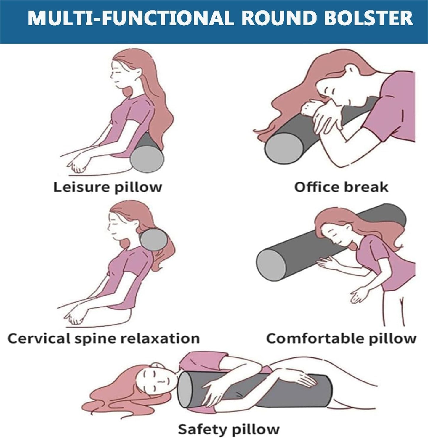 Cylinder Bolster Throw Pillow Roll Neck Pillow Velvet Round Bolster Decorative Throw Pillow for Couch & Bed Cervical Neck Pillow for Neck Home Office Car Decor (Yellow)