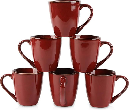 vicrays Coffee Mug Set, 12 Ounce, Set of 6, Ceramic Mug for Men, Women, Unique Glazed Mugs with Handle for Coffee, Tea, Milk, Cocoa, Cereal(Cherry Red)
