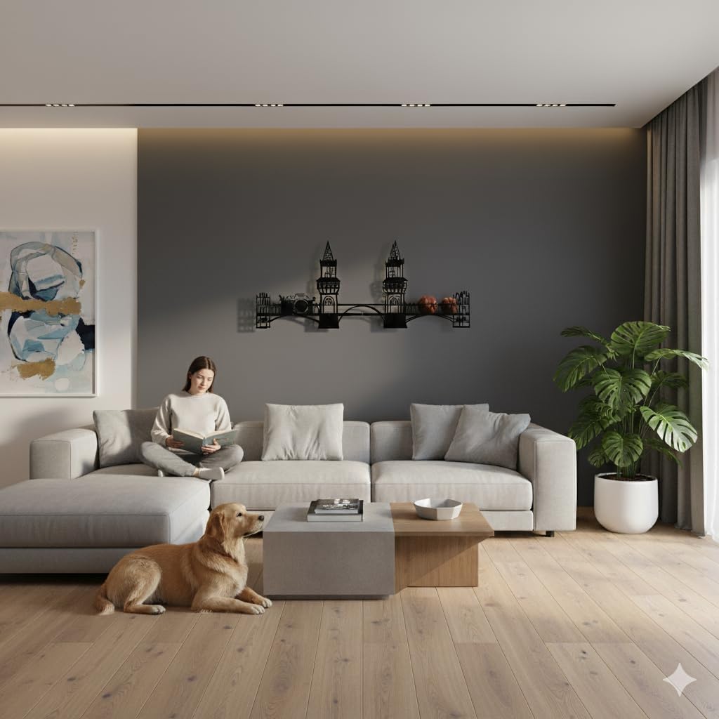 Metal Bridge Shelf – Iron Floating Shelf for Wall or Desk Use – Decorative Storage Rack for Books, Plants & Home Decor – Wall-Mounted or Tabletop Display (Berlin Black)