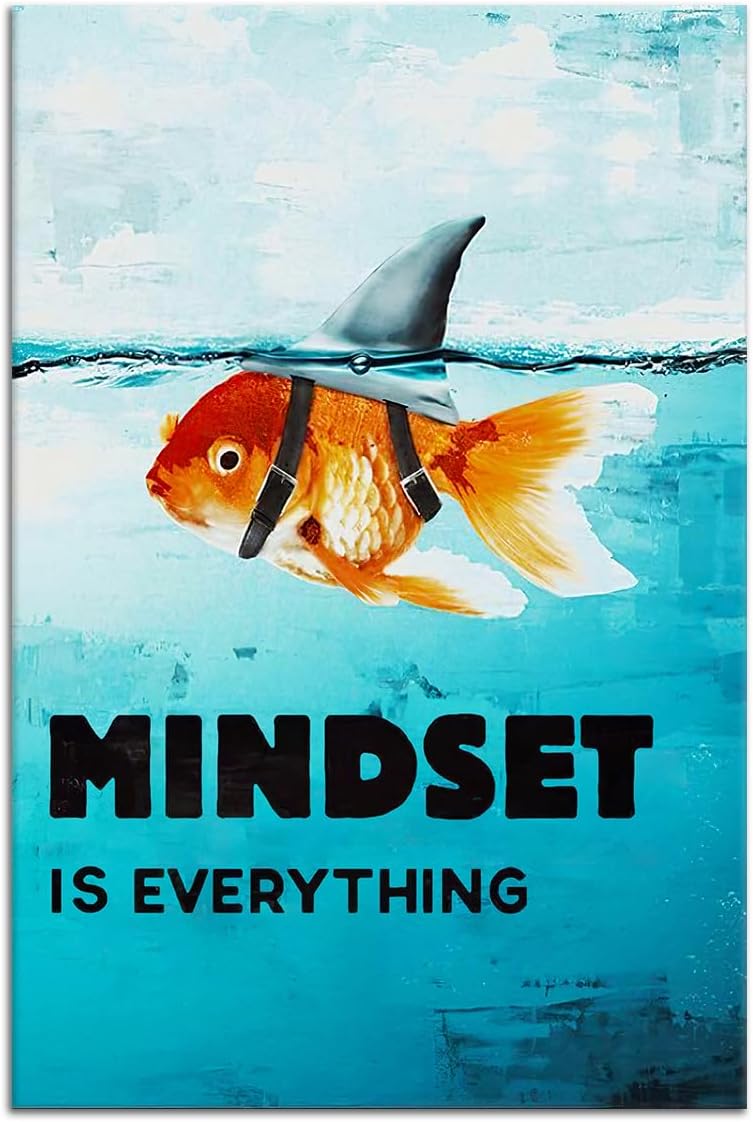 Mindset is Everything Canvas Wall Art Motivational Painting Inspirational Entrepreneur Quotes Picture Poster Print Artwork for Bedroom Office Home Decor Framed Ready to Hang [12''W x 18''H]