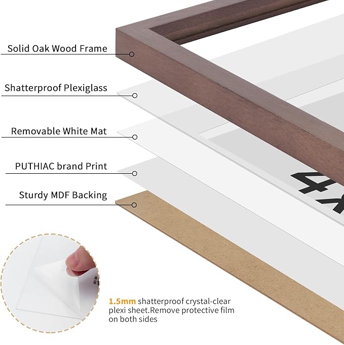 4x4 Oak Wood Picture Frame - 4"x4" Photo Frame, 4x4 Picture Frame Wood, Natural Solid Wooden Picture Frames for Wall Art Photo and Prints(3 Pack, Walnut)