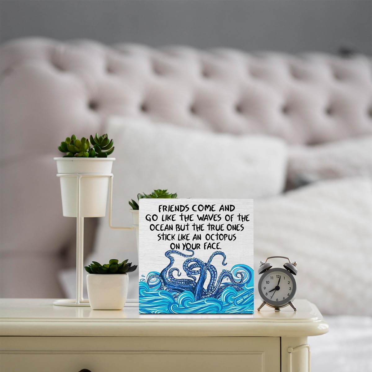 Funny Friendship Gifts for Women Men Best Friend Octopus Decor Rustic Wooden Box Sign, Desk Decor Office Desk Accessories for Table Shelf Home Farmhouse Bathroom Cubicle Wood Block Plaque Box Sign