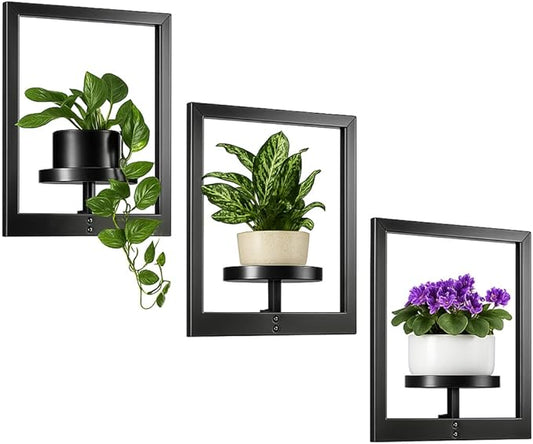 Heavy-Duty Wall Planters for Indoor Plants, Modern Metal Hanging Plant Holders, Picture Frame Wall Plant Shelves for Living Room, Balcony, Patio, Window Garden Décor, 3-Pack