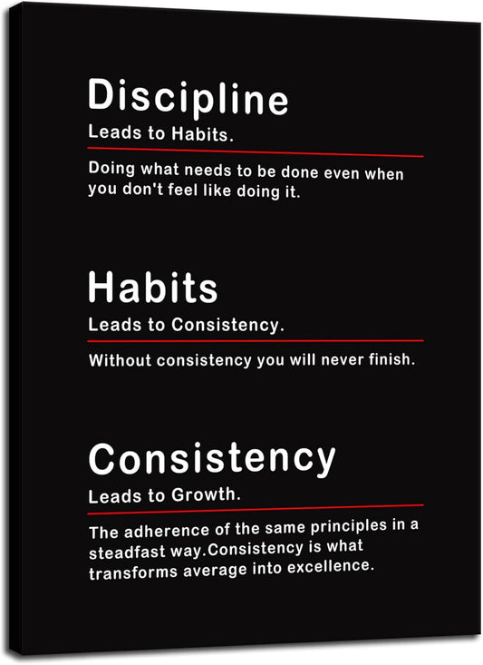 Inspirational Canvas Wall Art Discipline Habits Consistency Poster Motivational Painting Artwork Inspirational Picture Print Framed Office Living Room Gym Wall Decor Ready to Hang[18''W X 24''H]