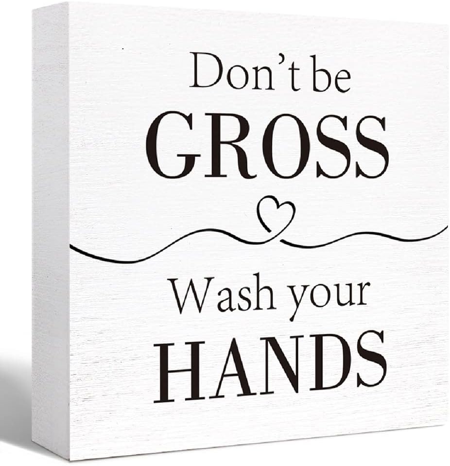 Funny Wood Sign 'Don't Be Gross' - Wash Hands, Wooden Block Sign for Bathroom, Toilet, Restroom, Home Decor