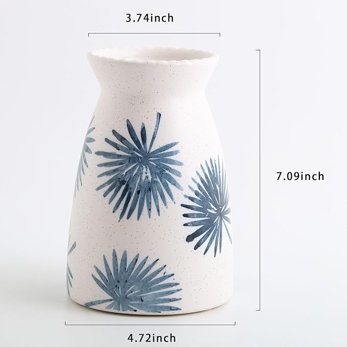 hjn White Flower Vase- Ceramic Vase for Decor, White vase for Flowers, Modern Vases for Living Room/Home Decor Accents/Entryway/Mantel/Bookshel-Teal