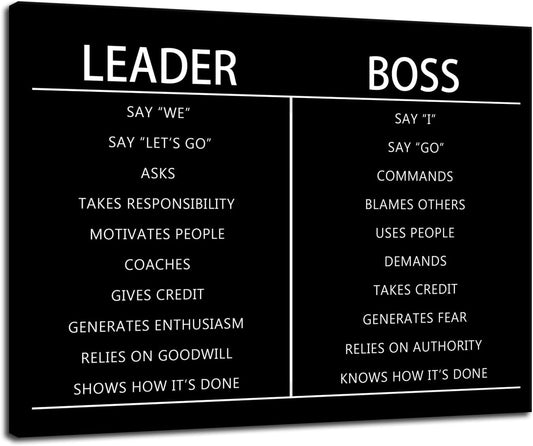 Leader Boss Difference Inspirational Wall Art for Office Motivational Black Positive Guide Canvas Poster Painting Prints Wall Pictures for Living Room Home Decor Framed Artwork [36''W x 40''H]