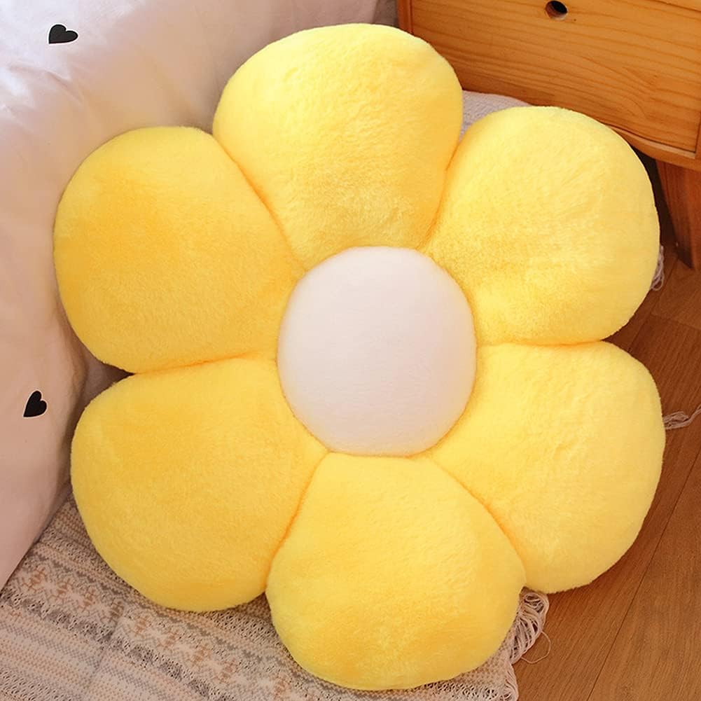lannery Flower Plush Throw Pillows, Flower Floor Pillow Seating Cushion Toy for Reading, Room, Watching TV (19.7", Yellow-2)