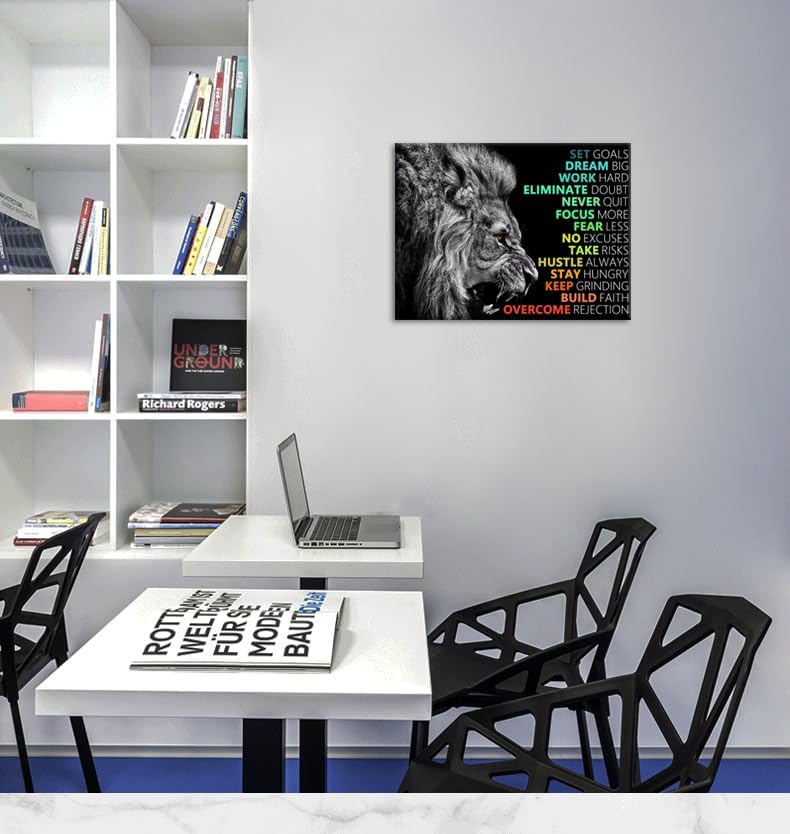 Inspirational Office Wall Decor Motivational Canvas Wall Art Lion Success Poster Print Inspire Entrepreneur Quote Paintings Picture Artwork Modern Living Room Hmoe Decor Framed[18"W x 24"H]