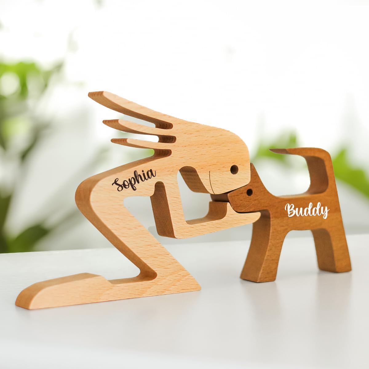 DOPTIKA Personalized Dog Statues Home Table Decor Wooden Pet Carvings, Statue Home Decorations, Wooden Sculpture Decor, Gifts for Dog Lovers Memory Gifts, House Warming Gift Ideas