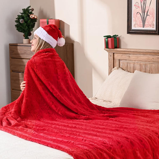 Krifey Oversized Faux Fur Blanket, Super Soft Cozy Blanket, Luxury Fluffy Throw Blanket Fuzzy Bed Throw, Plush Christmas Birthday Gifts for Women, Room Home Dorm Decor, Red, 60" x 80"