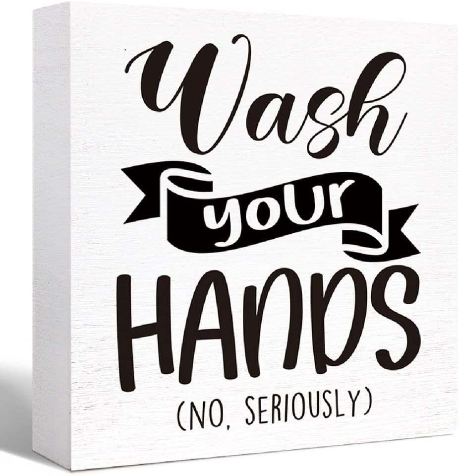 Funny Wood Sign - Wash Your Hands, Farmhouse Style for Bathroom, Toilet, Restroom, Home Decor