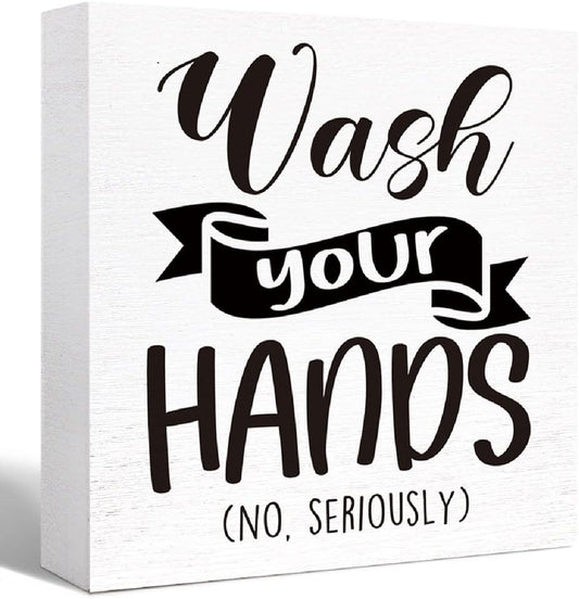 Funny Wood Sign - Wash Your Hands, Farmhouse Style for Bathroom, Toilet, Restroom, Home Decor