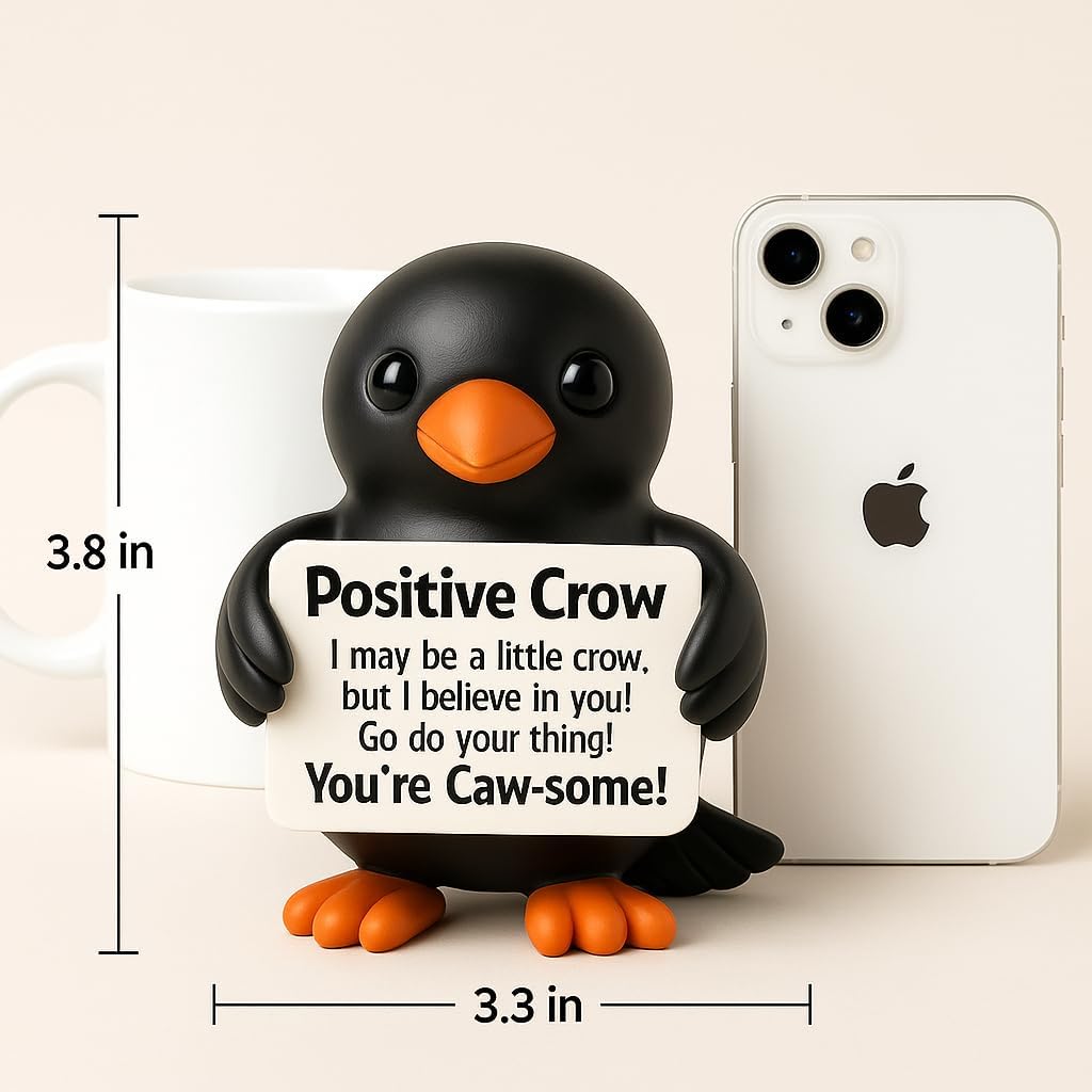 iStatue Positive Crow Resin Figurine – 4 Inch Halloween Indoor Decoration, Cute Motivational Quote Sign, Blackbird Fall Tabletop Decor for Office, Home, or Gifting (Black Crow)