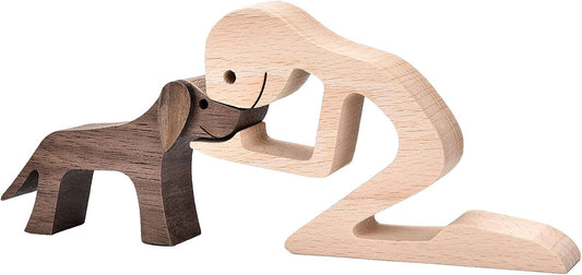 Figurines Home Decor Wooden Sculpture Men and Dog Two Piece Decor Home Gifts