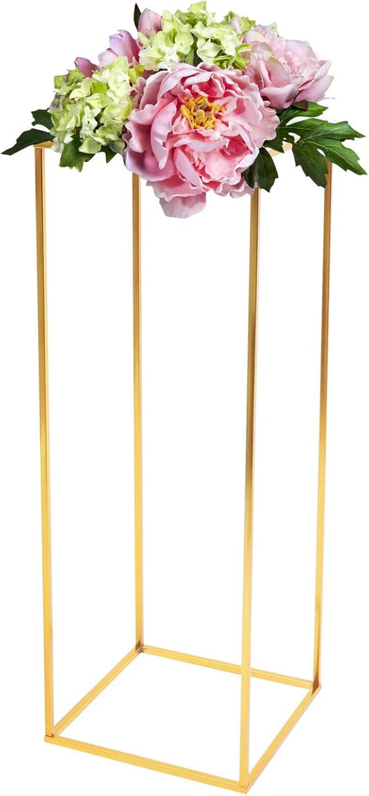 Metal Flower Stand - Rectangular Geometric Gold Centerpiece for Wedding Decorations, Party Events (31.49inch)