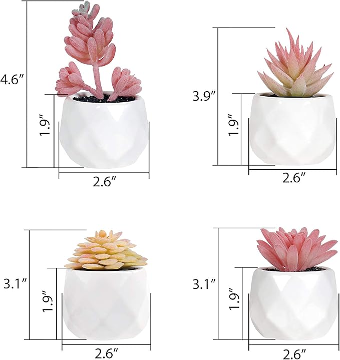 Tiita Artificial Faux Succulents in Pots, Pink Fake Plants Ceramic Arrangement Planter for Women Desk Small Mini Tiny Decoration for Home Office Desk Window 4 Set, Pink