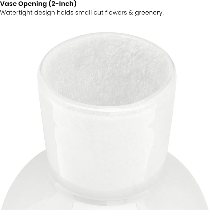 Torre & Tagus 6" Mouth Blown Art Glass Vase for Flowers - Opaque White Small Table Vase & Handmade Small White Accent for Modern Home Decor, Neutral Bud Vases as Decorative Shelf Decor or Wedding