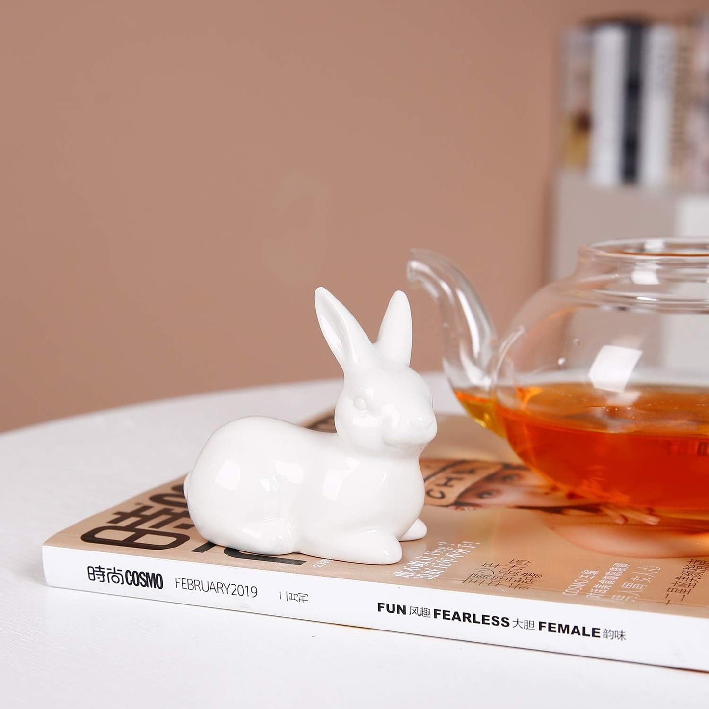 Easter Bunny Figurine Ceramic Bunny Rabbits, Porcelain Modern Art Spring Home Decor, Easter Decorations Rabbit Figurines Decor