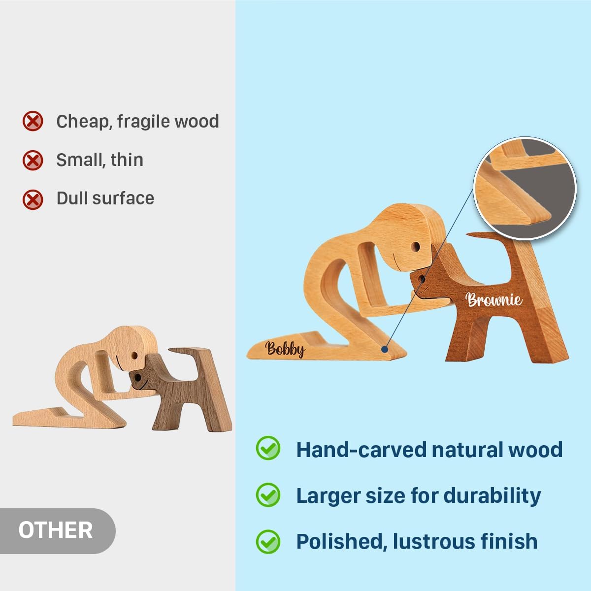 DOPTIKA Personalized Dog Statues Home Decor, Table Decor Wooden Pet Carvings Sculpture, Statue Home Decorations, Wooden Decor, Dog Memory Gifts for Pet Lovers, House Warming Gifts Ideas