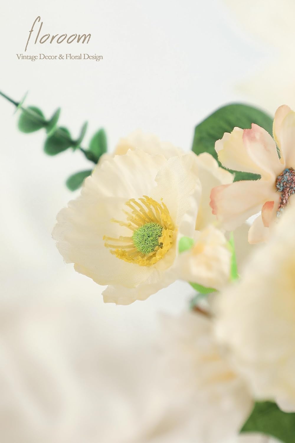 Floroom Artificial Greenery Stems Box Set, 22pcs with 8 Kinds of Faux Greenery Flowers Picks for DIY Bridal Bouquets Wedding Floral Arrangement Table Centerpieces, Green & Cream