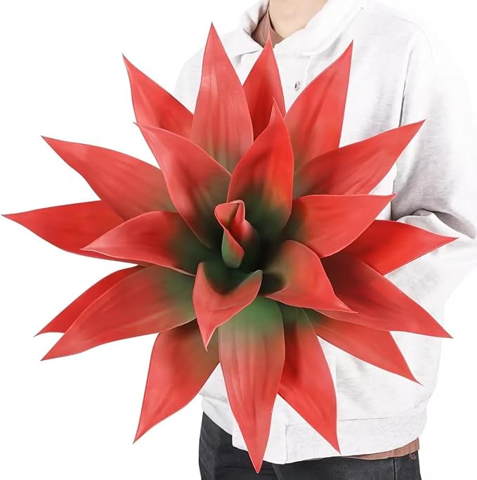 Velener Fall Fake Agave Artificial Plant Outdoor, Red Fake Succulents Plant for Room Decor and Autumn, Unpotted Faux Plants for Outdoor/Indoor Fall Decor, Red, 22 inches, Set of 1
