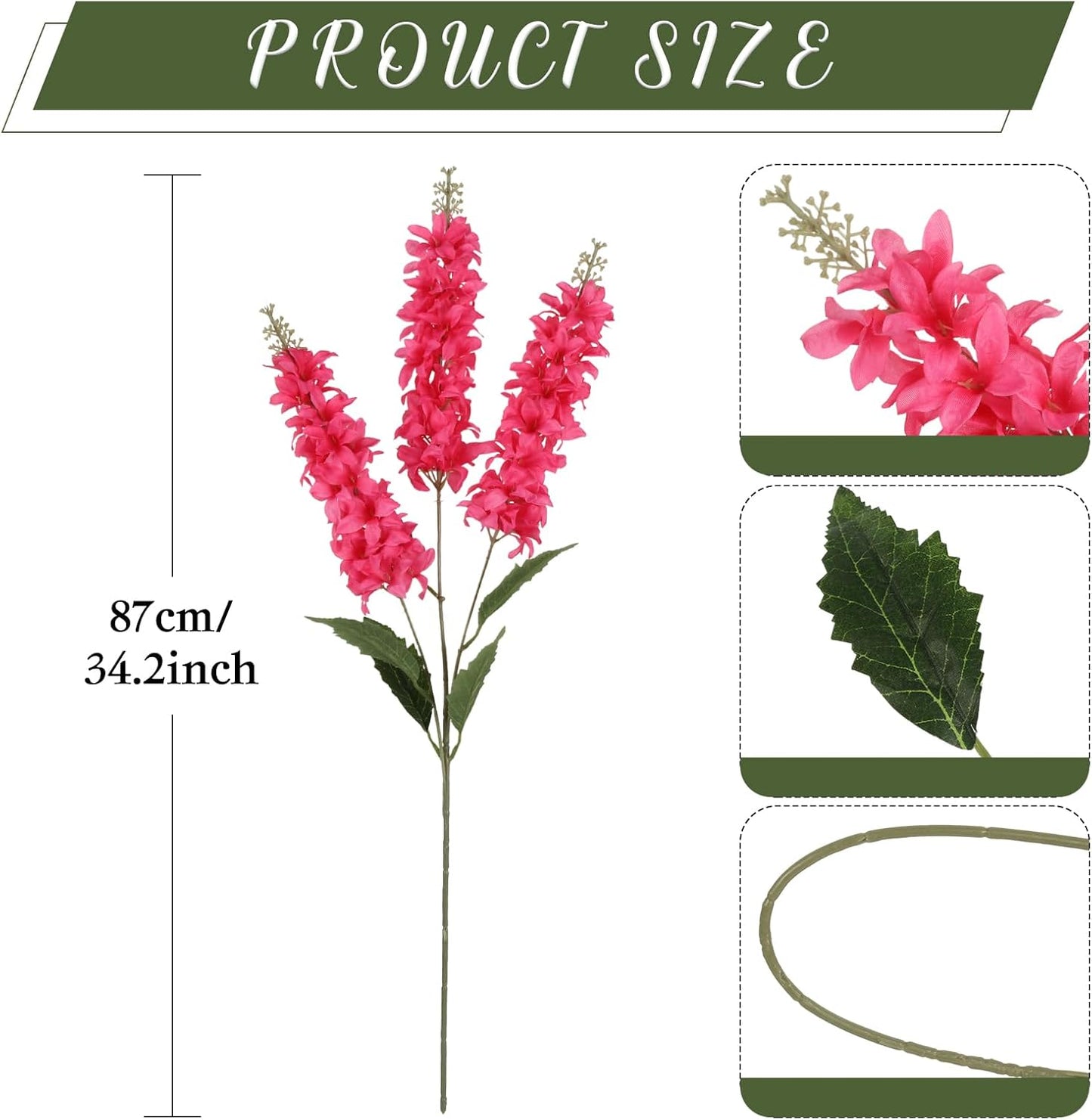 IPOPU 5PCS Artificial Silk Delphinium 34.2inch Fake Rose Red Delphinium Lifelike Hyacinth Flower Faux Flowers for Home Wedding Floral Arrangement Table Centerpiece Decor(Rose Red)