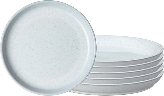 Denby - White Speckle Medium Plates Set of 6 - White Reactive Glaze Neutral Patterned - Dishwasher, Microwave Safe Crockery 8.25" - Ceramic Stoneware Tableware - Chip & Crack Resistant