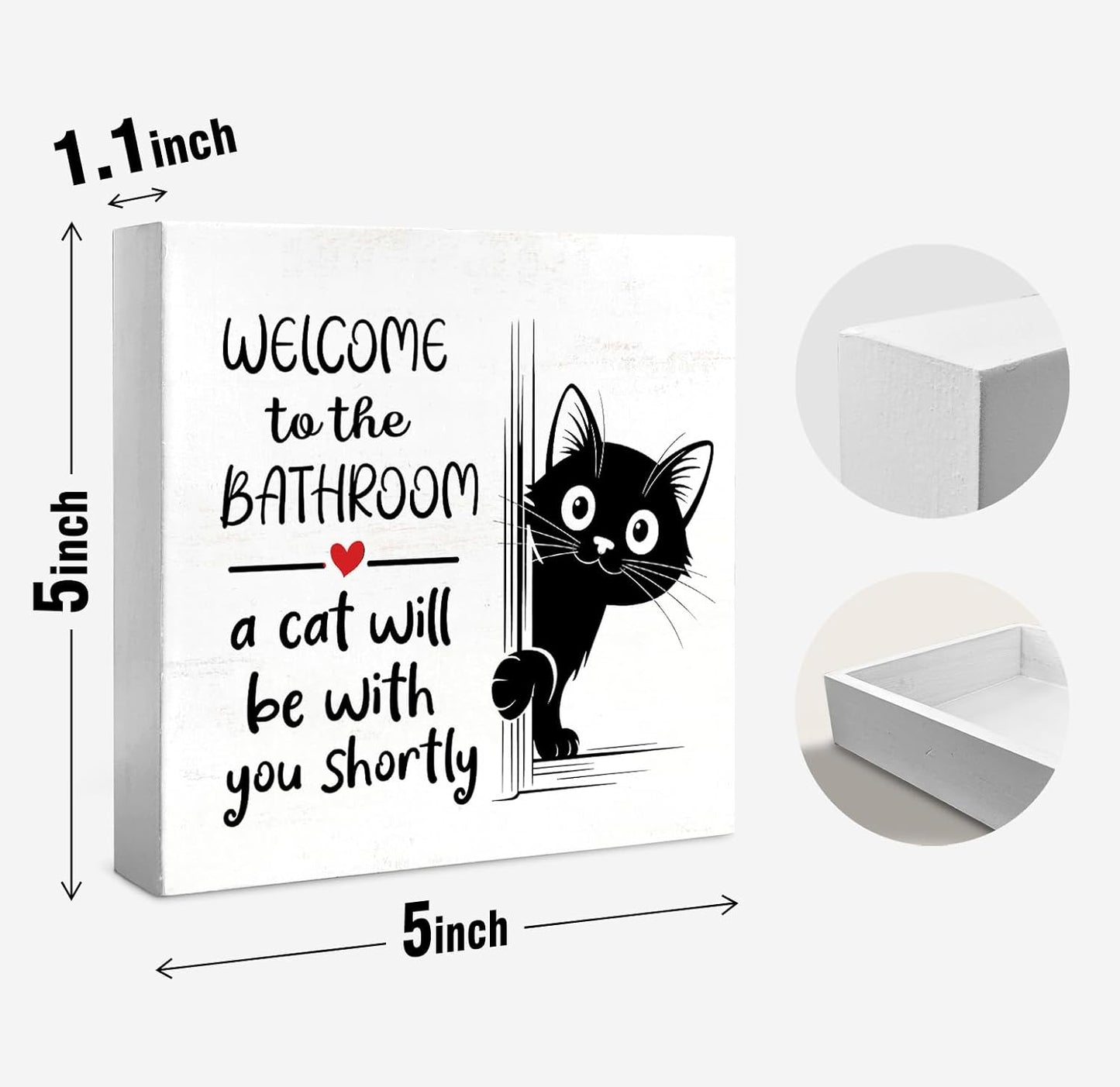 Funny Bathroom Black Cat Wall Decor Desk Wood Sign, Cat Decor for Home Welcome to the Bathroom Sign, Gifts for Women Cats Lovers, Welcome To The Bathroom A Cat Will Be With, 5x5 inch