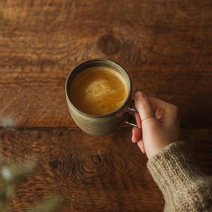 14 oz Coffee Mugs Set of 4, Ceramic Coffee Mugs with Handle – Reactive Glaze Stoneware Coffee Mug Set for Tea, Latte, Cappuccino, Cocoa, Hot Chocolate – Microwave & Dishwasher Safe - Green