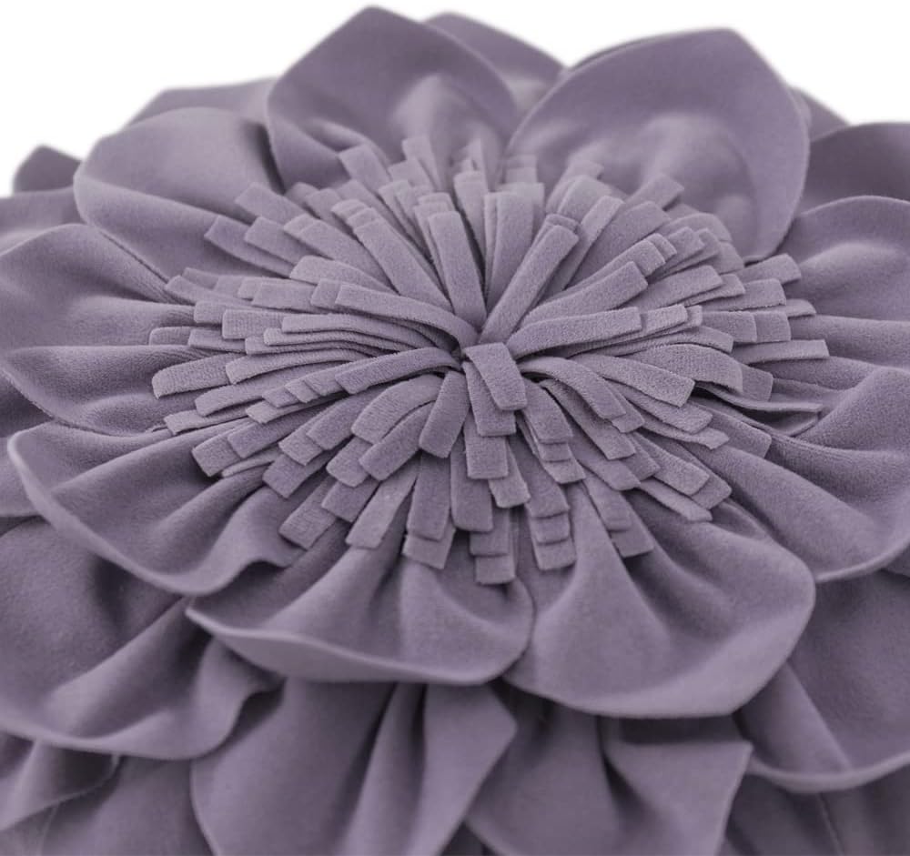 Decorative 3D Flower Throw Pillows with Insert Included Accent Round Pillow Handmade Cushion for Couch Bed Chair Living Room Home Decor 14 Inch Purple